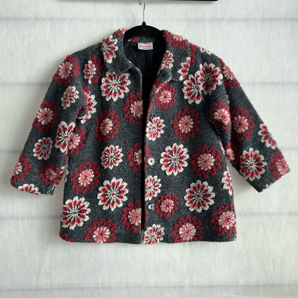 Hanna Andersson Jacket Coat Girls 110 Gray Wool Blend Puffed Floral Lined US 5